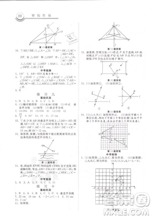 河北美术出版社2021一路领先寒假作业数学八年级国标版答案