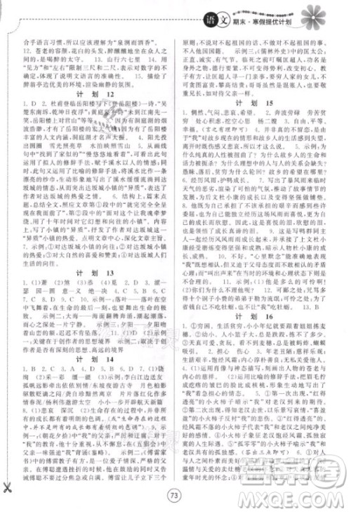 南京大学出版社2021期末寒假提优计划语文九年级人教版答案