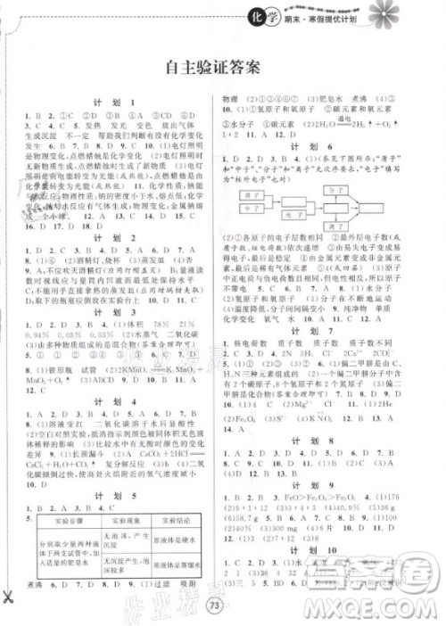南京大学出版社2021期末寒假提优计划化学九年级沪教版答案