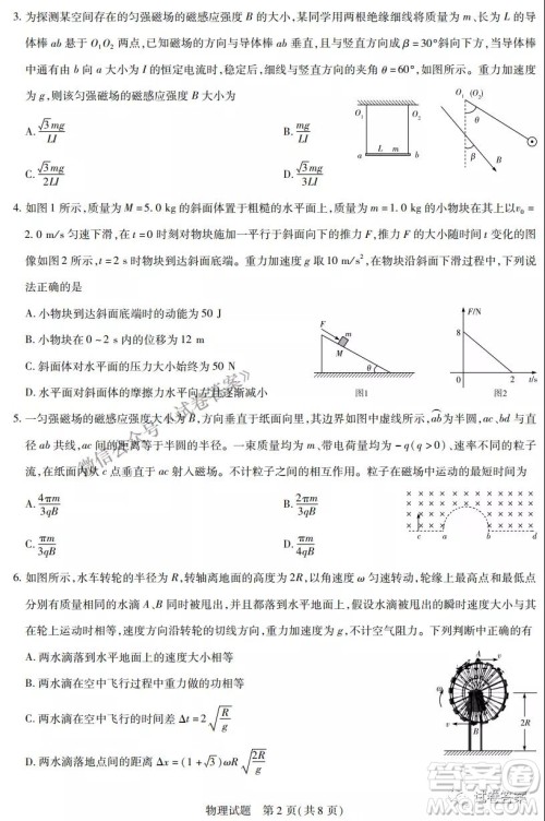 皖豫名校联盟体2021届高中毕业班第二次考试物理试题及答案