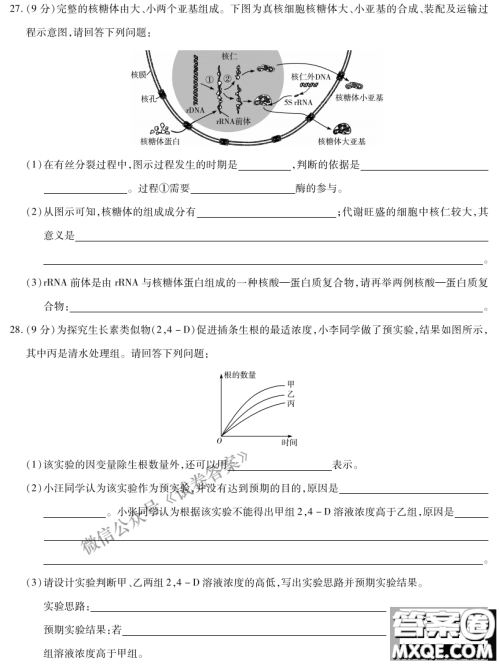 皖豫名校联盟体2021届高中毕业班第二次考试生物试题及答案