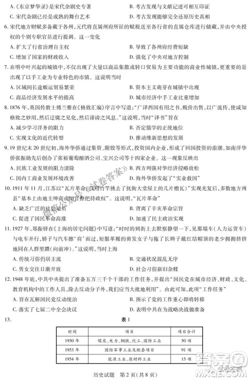 皖豫名校联盟体2021届高中毕业班第二次考试历史试题及答案 皖豫名校联盟体2021届高中毕业班第二次考试历史试题及答案