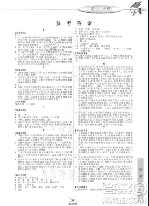 中国和平出版社2021寒假新时空语文九年级人教版答案