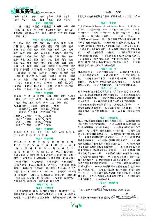 合肥工业大学出版社2021赢在寒假期末闯关三年级语文RJ人教版答案