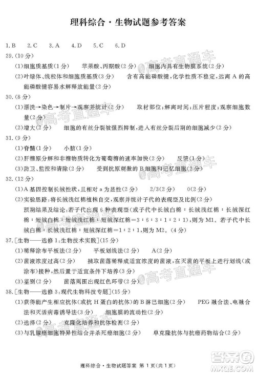 2021届广安眉山遂宁雅安资阳乐山广元自贡内江九市一诊理科综合试题及答案 2021届广安眉山遂宁雅安资阳乐山广元自贡内江九市一诊理科综合试题及答案