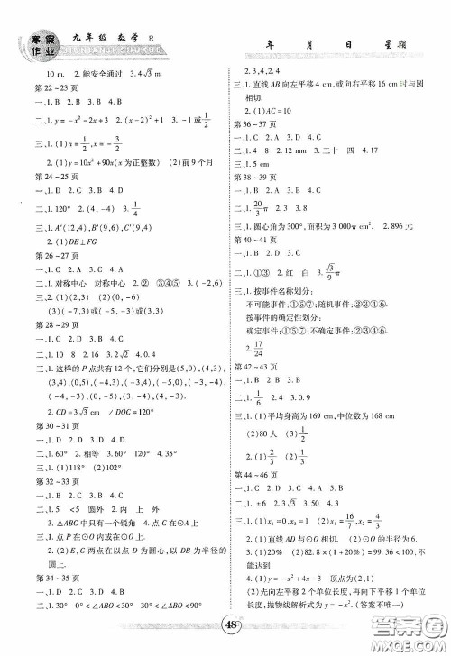 云南科技出版社2021年智趣寒假作业九年级数学人教版答案