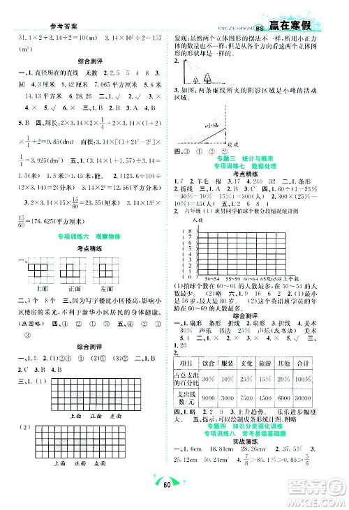 合肥工业大学出版社2021赢在寒假期末闯关六年级数学BS北师版答案