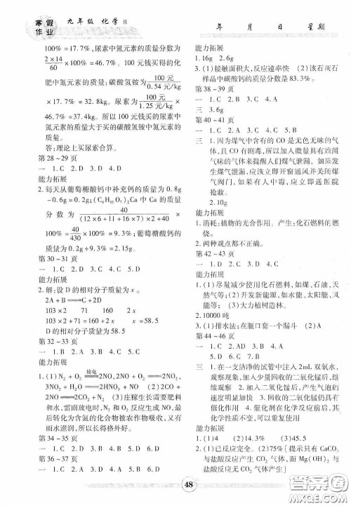 云南科技出版社2021年智趣寒假作业九年级化学人教版答案