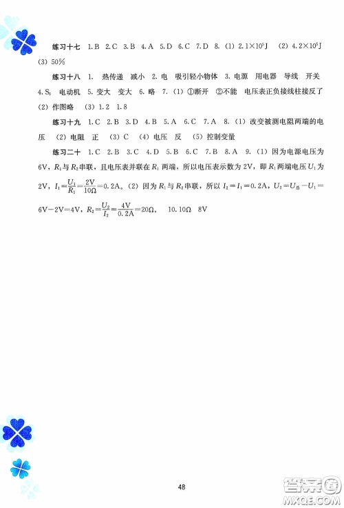 广西教育出版社2021新课程寒假作业九年级物理答案