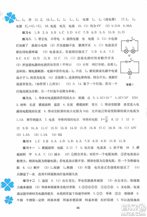 广西教育出版社2021新课程寒假作业九年级物理答案