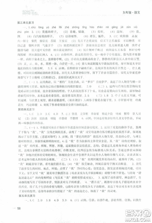 湖南教育出版社2021寒假作业九年级语文答案