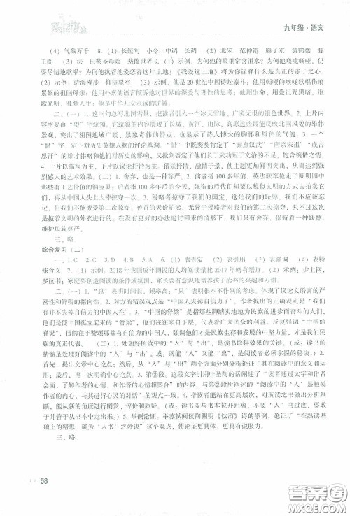 湖南教育出版社2021寒假作业九年级语文答案