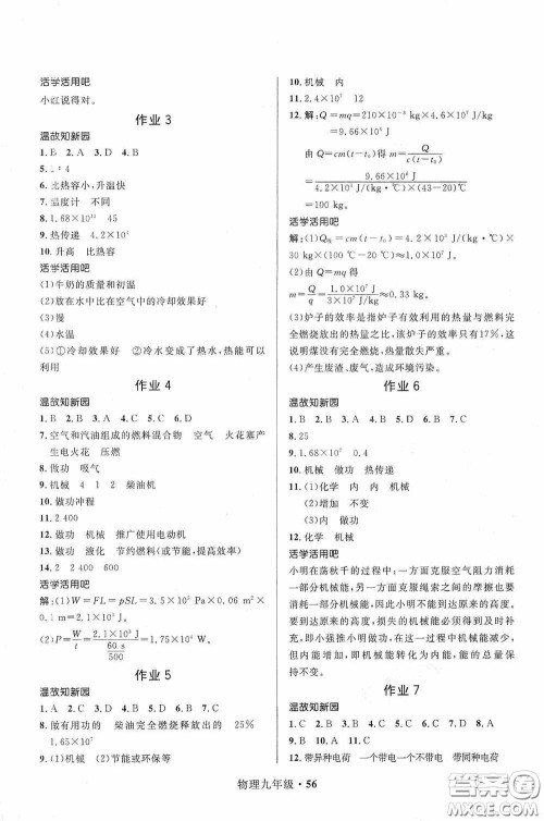 河北少年儿童出版社2021赢在起跑线上中学生快乐寒假九年级物理人教版答案