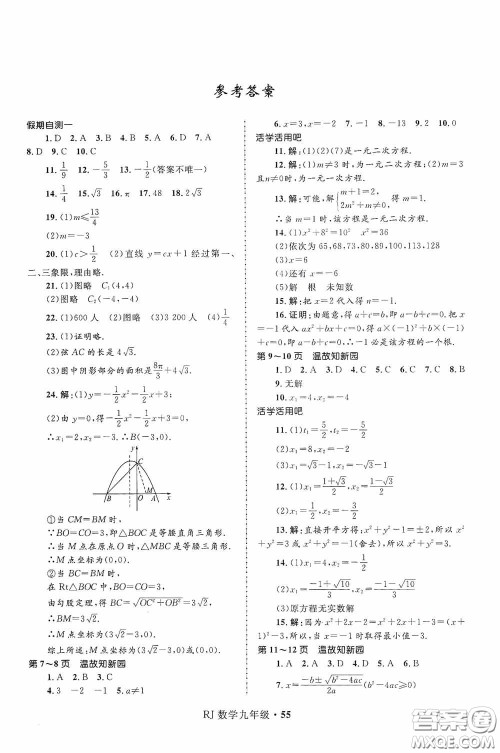 河北少年儿童出版社2021赢在起跑线上中学生快乐寒假九年级数学人教版答案