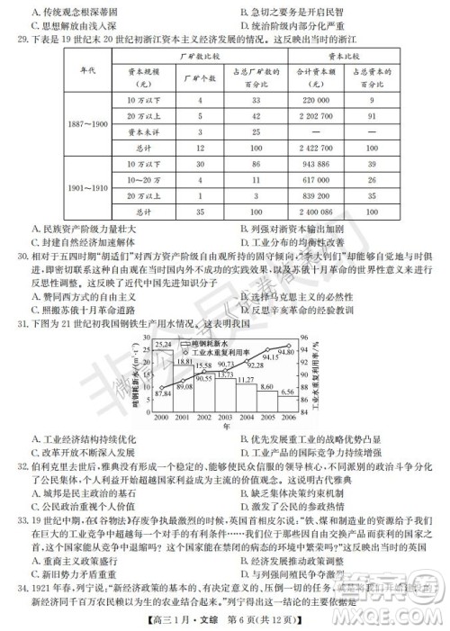 2021届九师联盟高三1月联考文科综合试题及答案