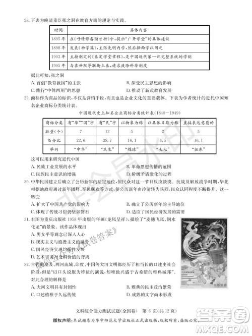 华大新高考联盟2021届高三1月教学质量测评文科综合试题及答案