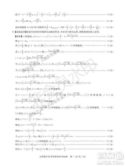 华大新高考联盟2021届高三1月教学质量测评文科数学试题及答案