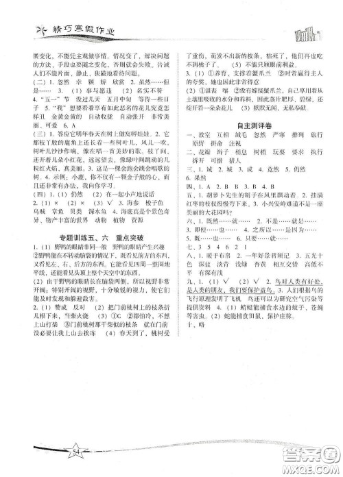 云南美术出版社2021精巧寒假作业专题训练与期末总复习三年级语文人教版答案 云南美术出版社2021精巧寒假作业专题训练与期末总复习三年级语文人教版答案