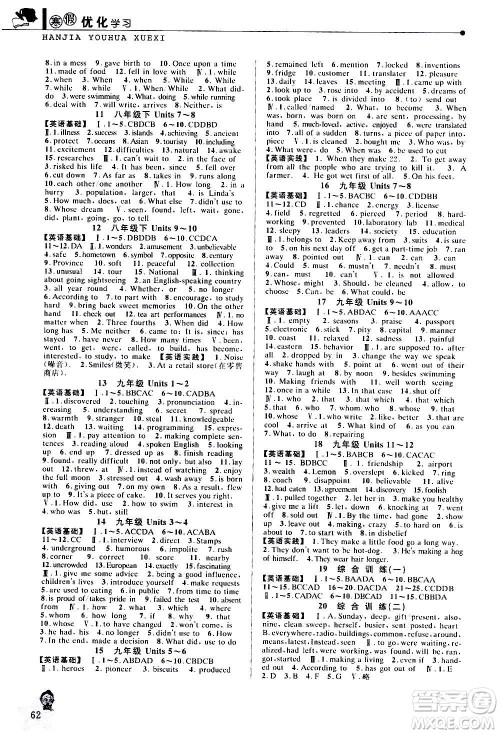 中国和平出版社2021寒假优化学习九年级英语人教版答案 中国和平出版社2021寒假优化学习九年级英语人教版答案