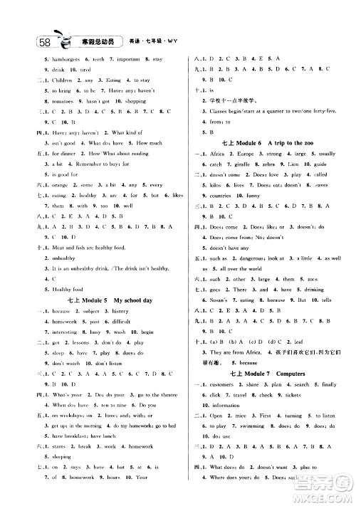 2021年经纶学典寒假总动员七年级英语WY外研版答案