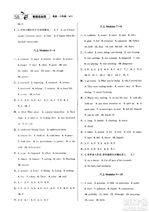 2021年经纶学典寒假总动员八年级英语WY外研版答案