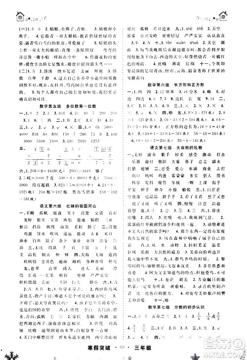 安徽人民出版社2021年寒假突破三年级通用版答案