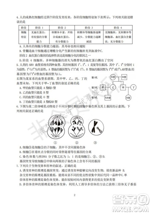 2021年大连市高三双基测试卷生物试题及答案 2021年大连市高三双基测试卷生物试题及答案