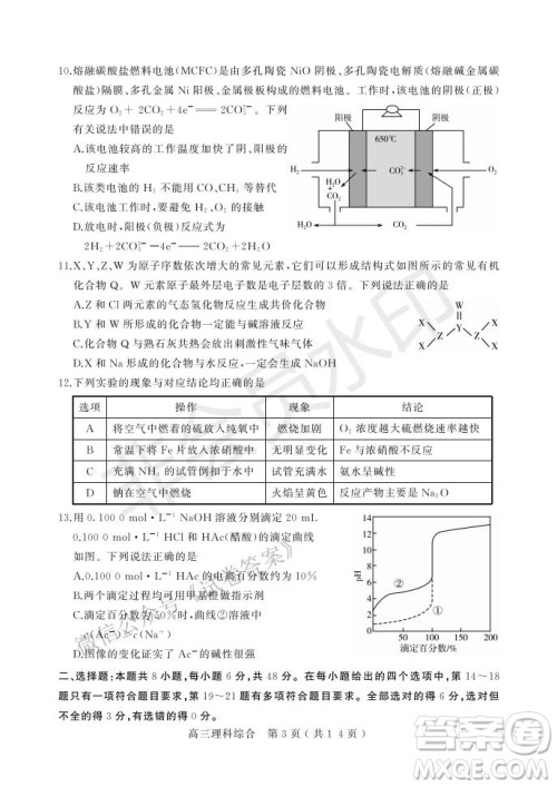 许昌济源平顶山2021年高三第一次质量检测理科综合试题及答案