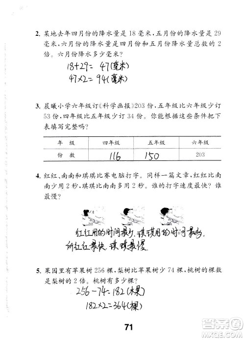 江苏凤凰教育出版社2020数学补充习题三年级上册苏教版答案