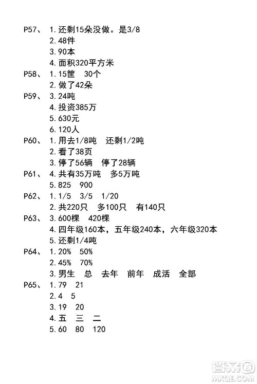 江苏凤凰教育出版社2020数学补充习题六年级上册苏教版答案