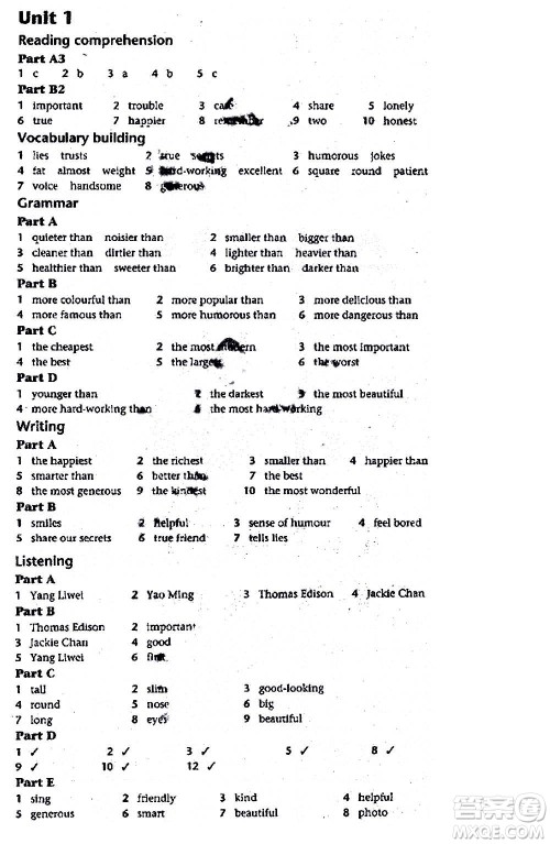 译林出版社2020译林英语初中补充习题八年级上册译林版答案