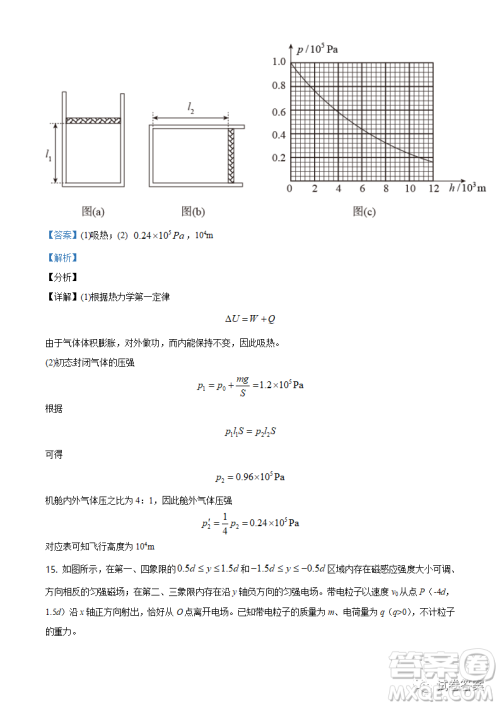 2021年辽宁省普通高等学校招生适应性测试物理试题及答案