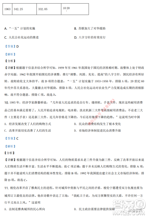 2021年重庆市普通高中学业水平选择考适应性测试历史试题及答案