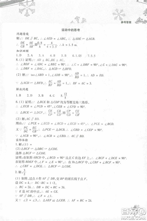 北京教育出版社2021寒假作业本数学九年级答案