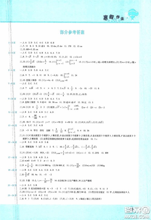 2021豫新锐寒假作业假期园地八年级数学北师大版答案