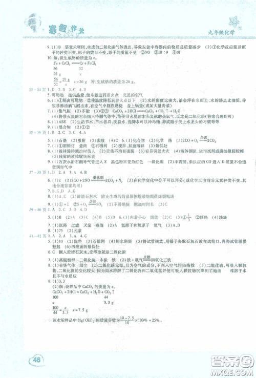 2021豫新锐寒假作业假期园地九年级化学答案