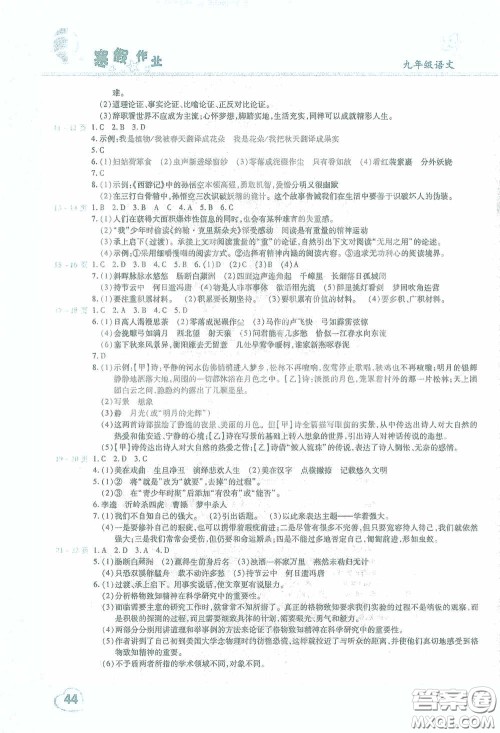 2021豫新锐寒假作业假期园地九年级语文答案