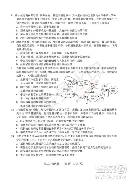 烟台2020-2021学年度第一学期期末学业水平诊断高三生物试题及答案