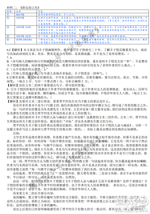 湖北省2021届部分重点中学高三上学期期末联考语文试题及答案