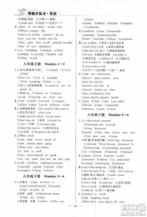 山东人民出版社2021寒假小复习九年级英语外研版答案