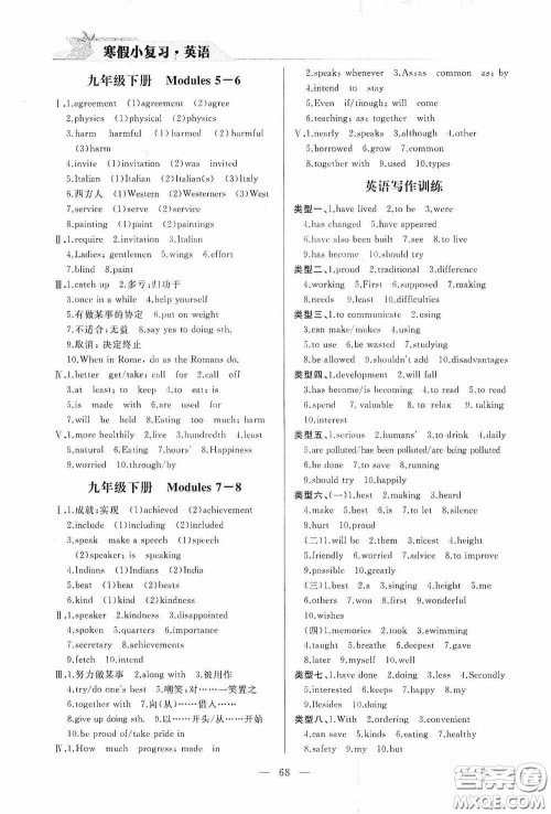 山东人民出版社2021寒假小复习九年级英语外研版答案