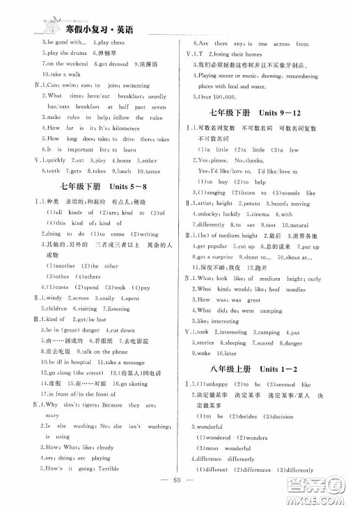 山东人民出版社2021寒假小复习九年级英语人教版答案