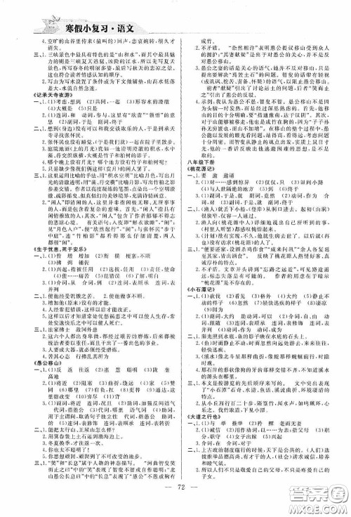 山东人民出版社2021寒假小复习九年级语文人教版答案