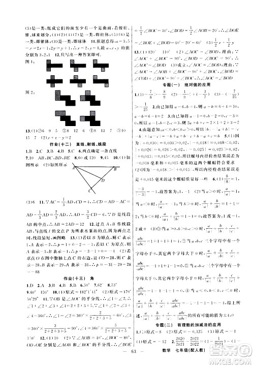 新疆青少年出版社2021快乐驿站假期作业寒假七年级数学人教版答案 新疆青少年出版社2021快乐驿站假期作业寒假七年级数学人教版答案