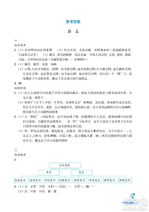 浙江教育出版社2021快乐春节玩转假期活动手册九年级答案