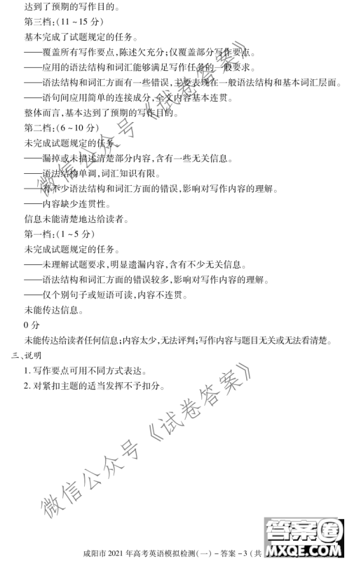 咸阳市2021年高考模拟检测一英语试题及答案 咸阳市2021年高考模拟检测一英语试题及答案