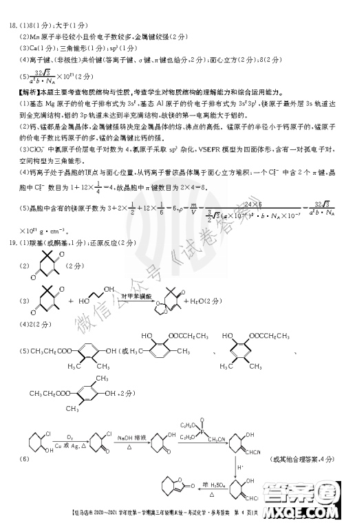 驻马店市2020-2021学年度第一学期高三年级期末统一考试化学试题及答案