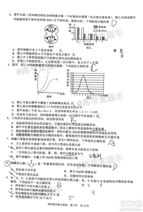滁州市2021年高三第一次教学质量监测理科综合试题及答案 滁州市2021年高三第一次教学质量监测理科综合试题及答案