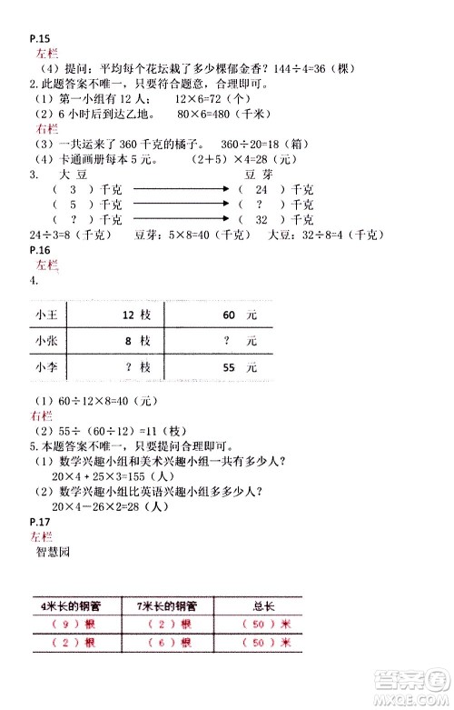 安徽少年儿童出版社2021版寒假作业四年级数学苏教版答案