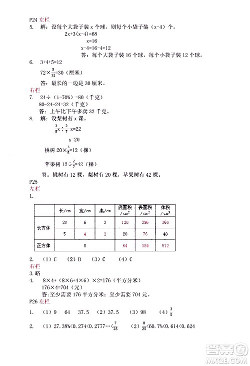 安徽少年儿童出版社2021版寒假作业六年级数学苏教版答案